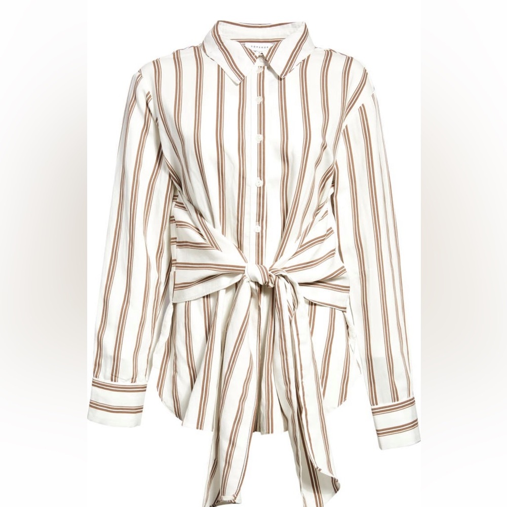 Topshop striped button down blouse with tie front NWT